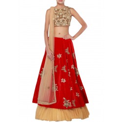 red two layered designer saree