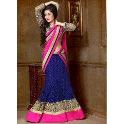 pink and blue fishcut lehenga