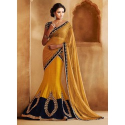 yellow fishcut lehenga