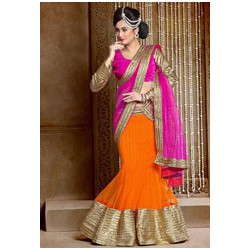 pink and orange fishcut lehenga