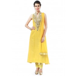 yellow ready made dress with stone work