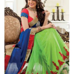 Parrot green georgette & net combo thread & zari worked saree-sr6055