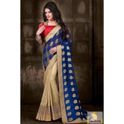 cobalt-blue-beige-designer-saree